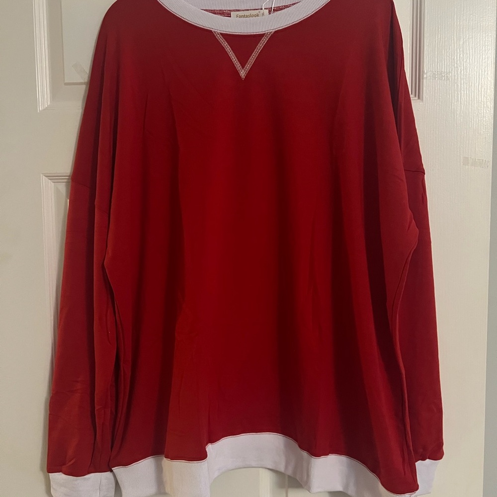 Fantaslook Red and White Long Sleeve T Shirt  Size 2X